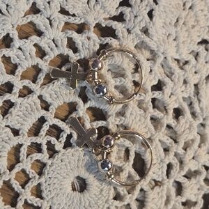 Gold and Silver Cross Hoop Earrings